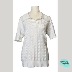 ✨Host Pick!✨White V-Neck Cable Knit Sweater Size Large